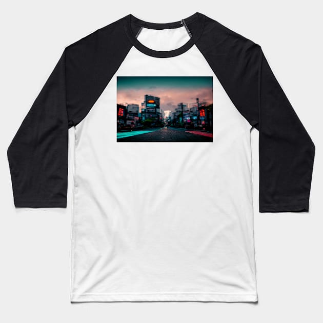 Tokyo City Street View With Neon signs / Tokyo, Japan Baseball T-Shirt by Unwind-Art-Work